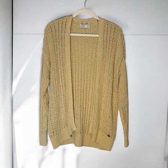 Hollister Women’s XS Tan Oversized Open-Stitch Knit Cardigan Sweater - Picture 1 of 10